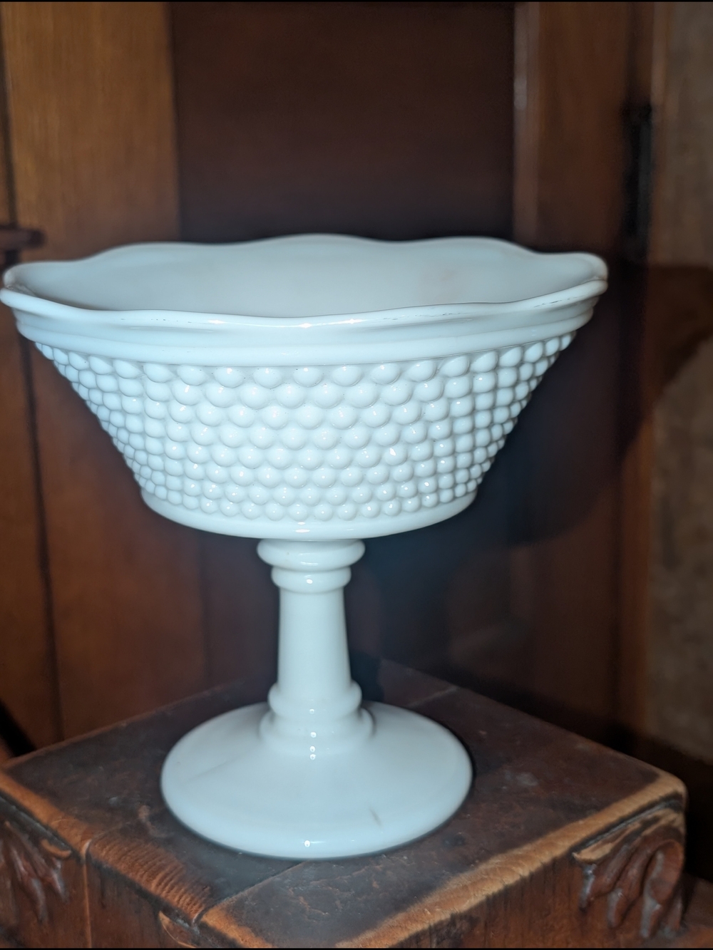 Vintage Westmoreland American Hobnail Milk Glass Open Compote